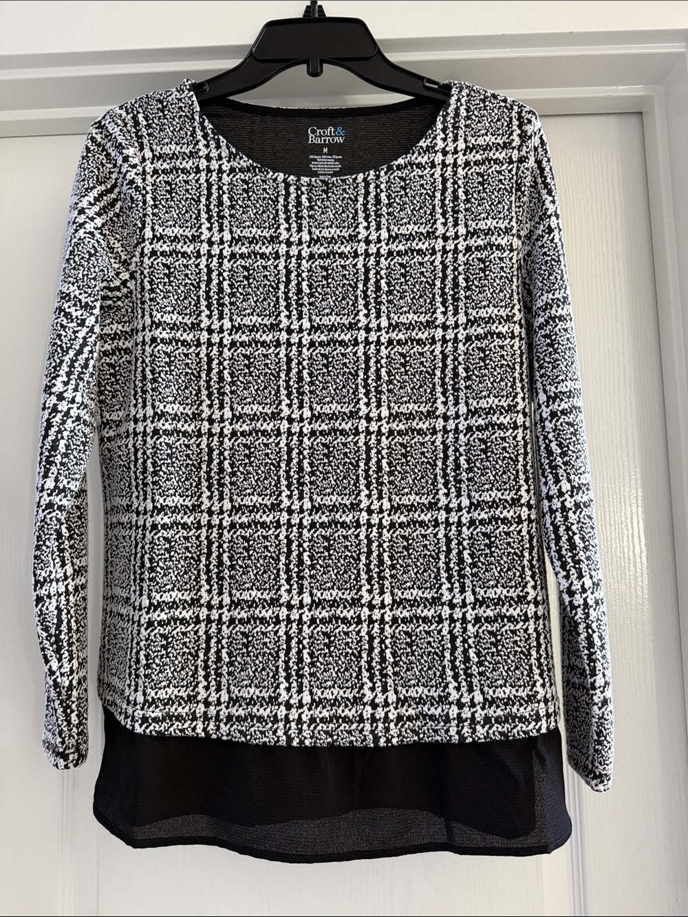 croft & barrow Black and White Plaid Long-Sleeve Layered-Look Top